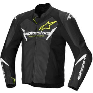 Kožená bunda na motorku Alpinestars Faster 3 Airflow čierno-bielo-fluo žltá
