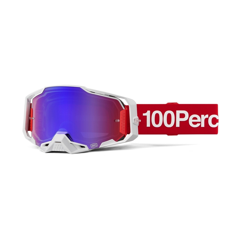 Motokrosové okuliare 100% ARMEGA Corbin červené s modrým plexi