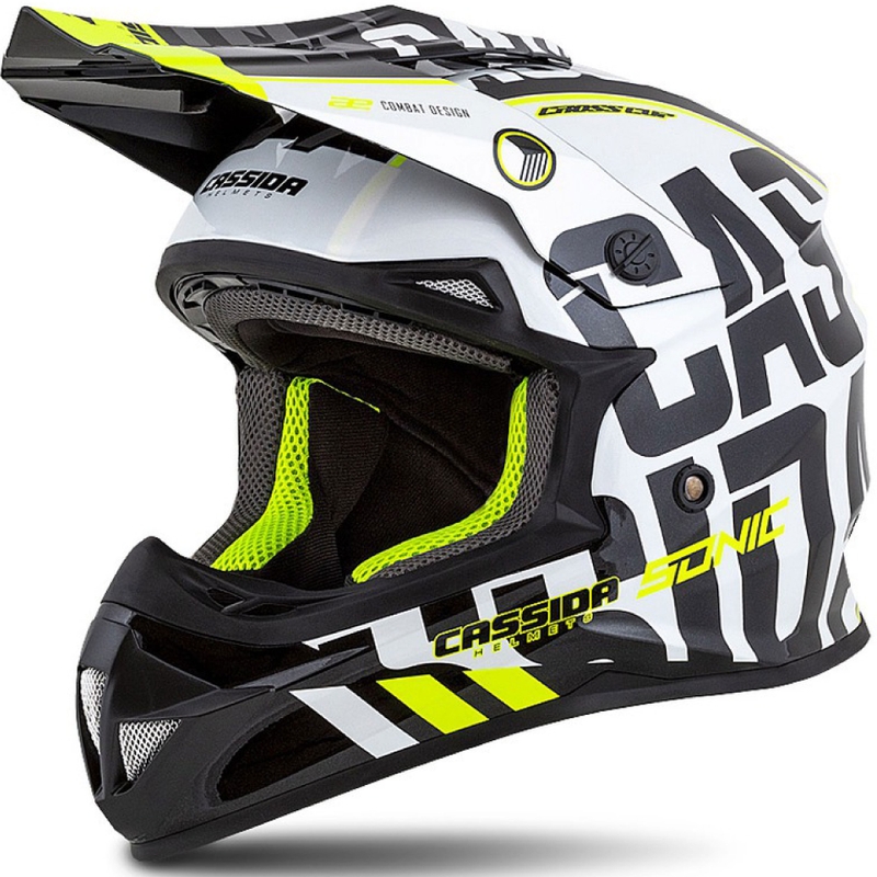 Motokrosová prilba Cassida Cross Cup Sonic čierno-bielo-fluo žltá