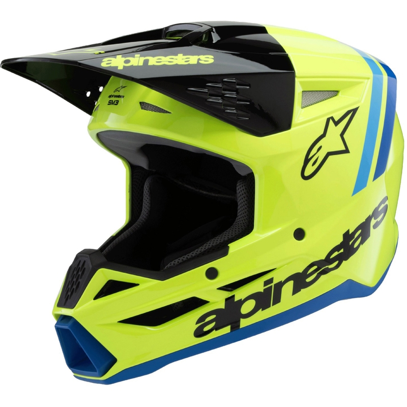 Detská motokrosová prilba Alpinestars S-M3 RADIUM fluo žlto-čierno-modrá