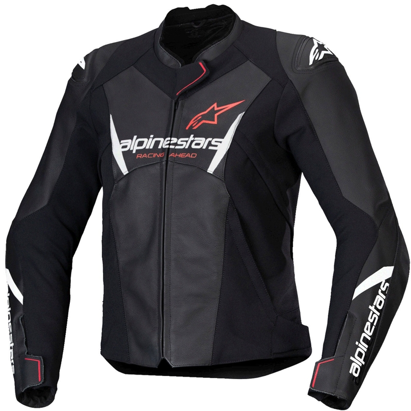 Dámska kožená bunda na motorku Alpinestars Stella Faster 3 čierno-bielo-fluo červená
