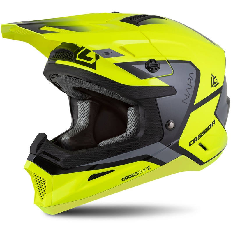 Motokrosová helma na motorku Cassida Cross Cup 2 Napa fluo žluto-černo-perleťově šedá
