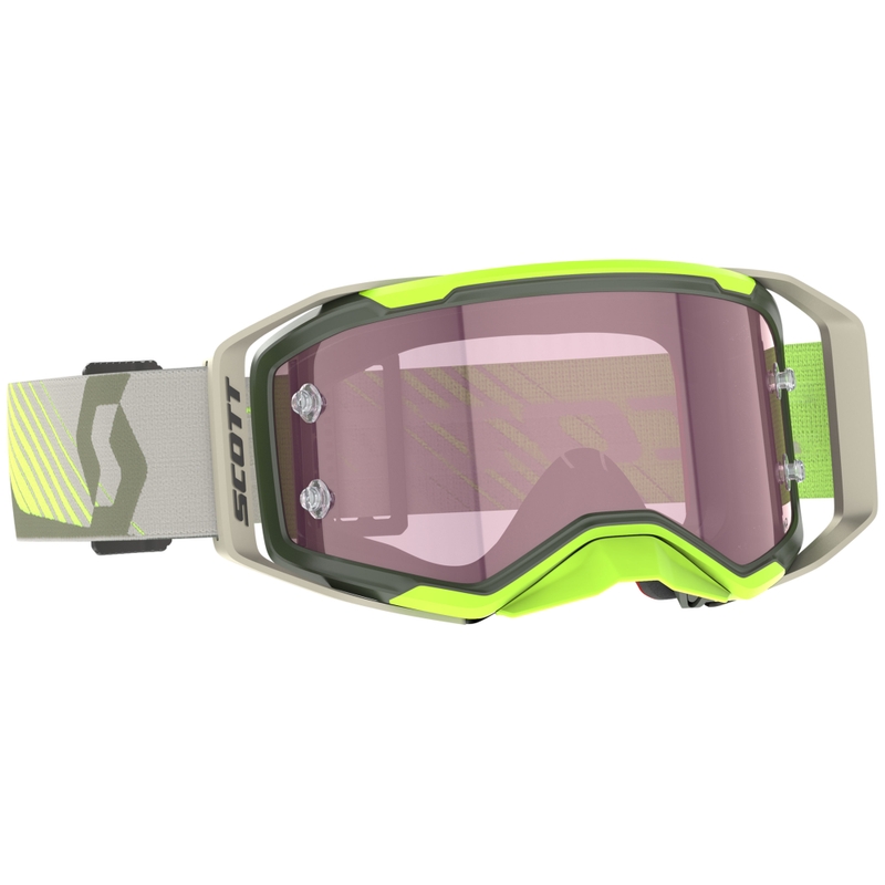 Motokrosové okuliare SCOTT Prospect 2.0 AMP khaki-fluo žlté s ružovým plexi