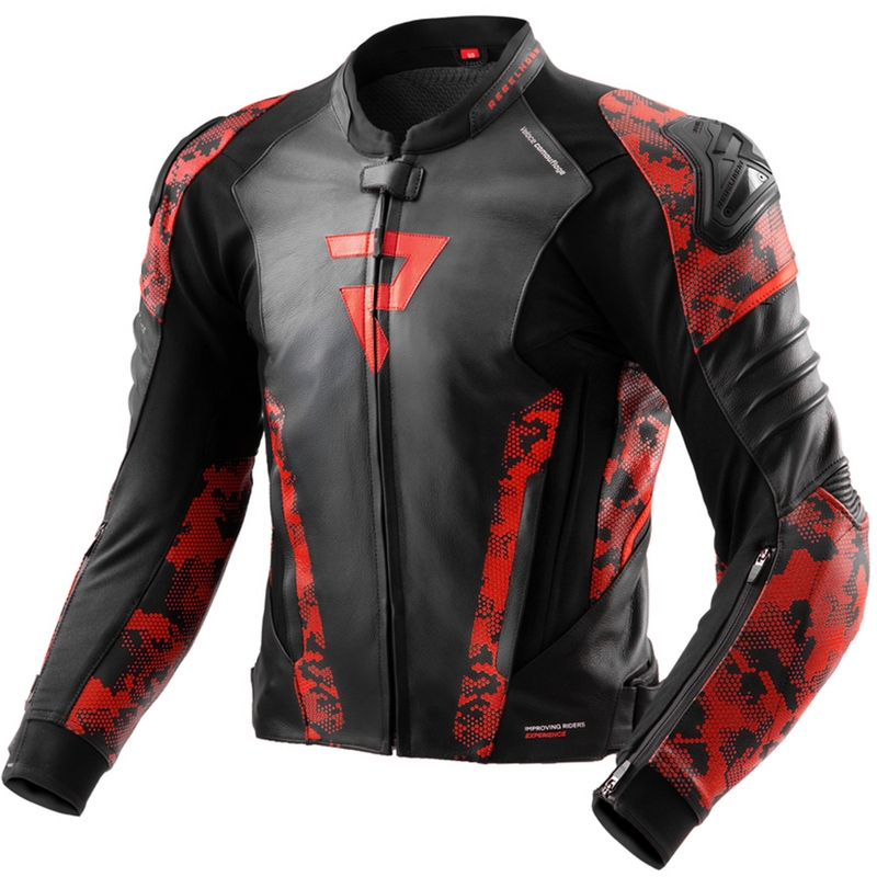 Kožená bunda na motorku Rebelhorn Veloce čierno-camo červená
