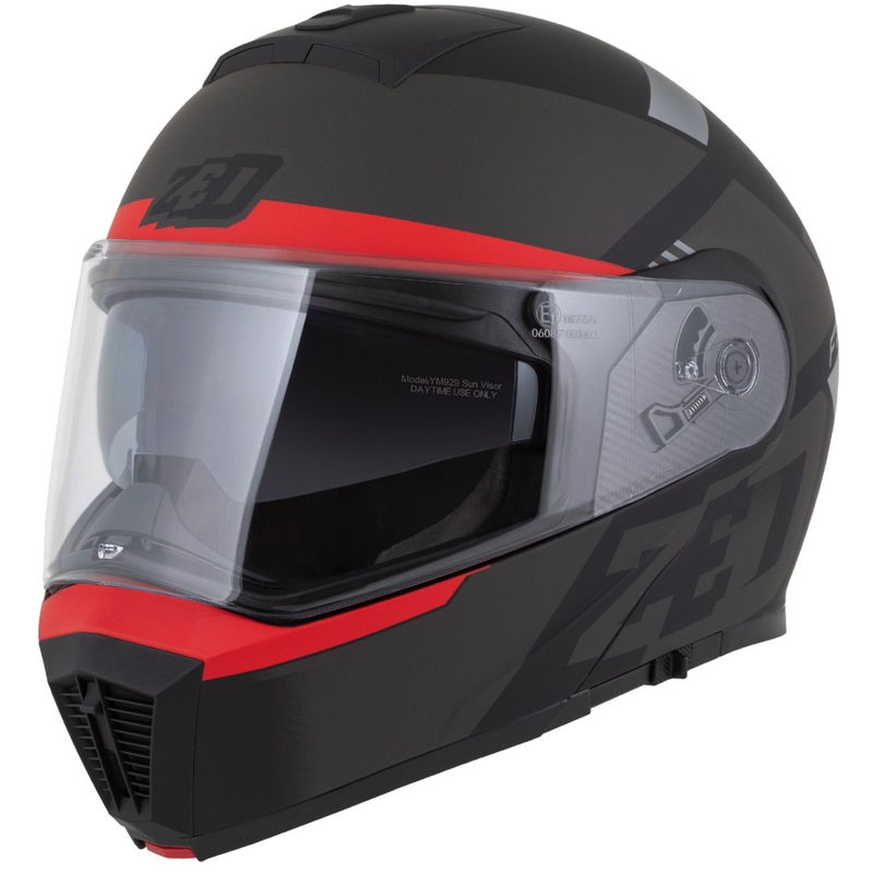 Výklopná helma na motorku ZED F19 matná čierno-fluo červeno-šedá