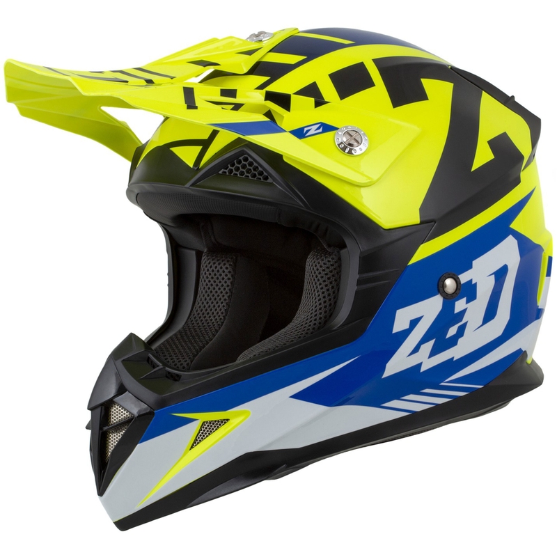 Detská motokrosová helma na motorku ZED X1.9D Targa fluo žlto-modro-čierno-biela