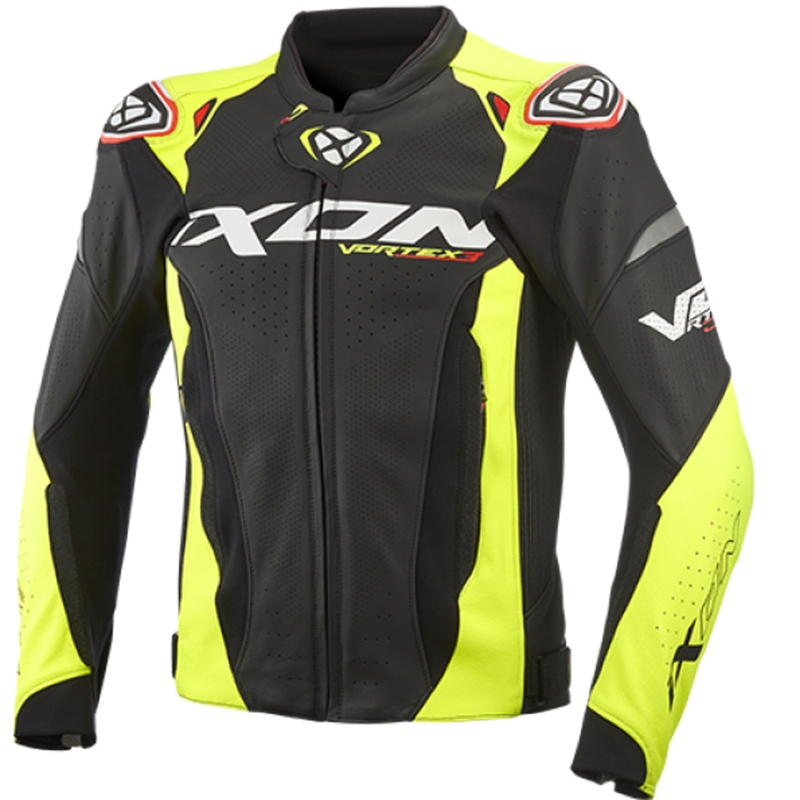 Kožená bunda na motorku IXON Vortex 3 čierno-fluo žltá