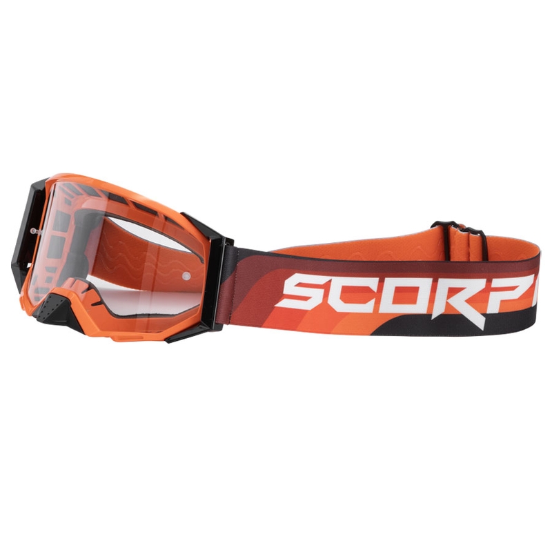 Motokrosové okuliare Scorpion E24 oranžovo-čierne s čírym plexi