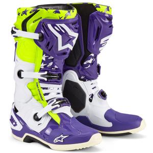 Topánky na motorku Alpinestars TECH 10 limitovaná edícia Dirt Studios fialovo-bielo-fluo žlté