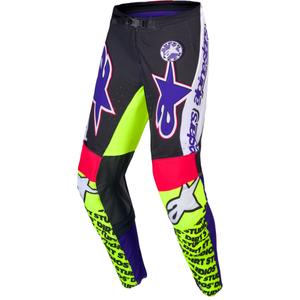 Motokrosové nohavice Alpinestars Supertech limitovaná edícia Dirt Studios bielo-fialovo-ružovo-fluo žlté