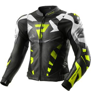 Kožená bunda na motorku Rebelhorn Inferno čierno-fluo žltá