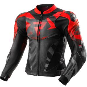 Kožená bunda na motorku Rebelhorn Inferno čierno-fluo červená