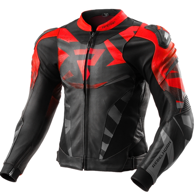 Kožená bunda na motorku Rebelhorn Inferno čierno-fluo červená