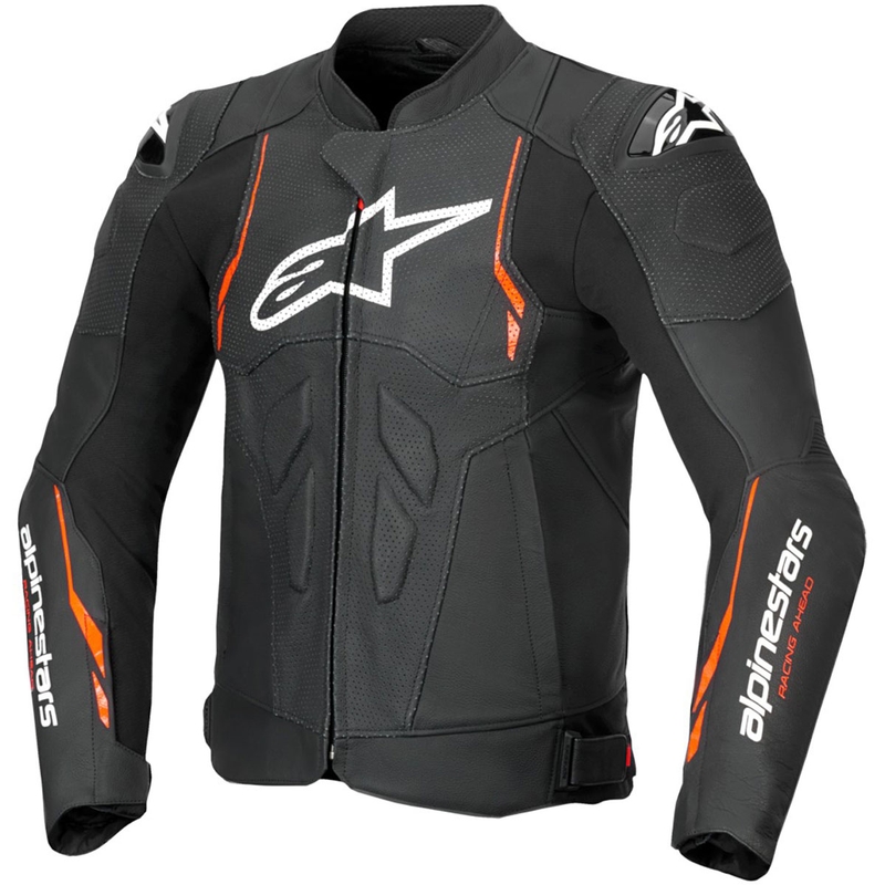 Kožená bunda na motorku Alpinestars Dusk Airflow čierno-fluo červená
