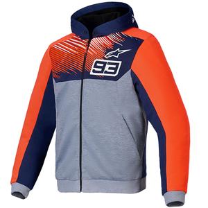 Mikina na motorku Alpinestars Chrome V2 Sport Hoodie MM93 kolekcia svetlo šedo-modro-fluo červená
