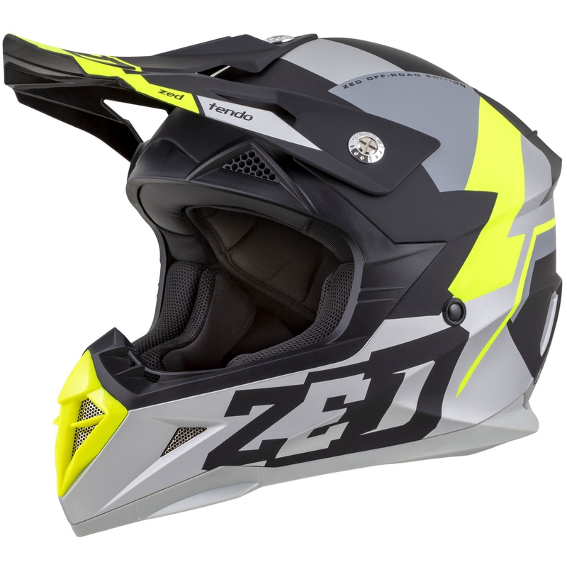 Detská motokrosová prilba ZED X1.9D TENDO matná čierno-tmavo šedo-svetlo šedo-fluo žltá