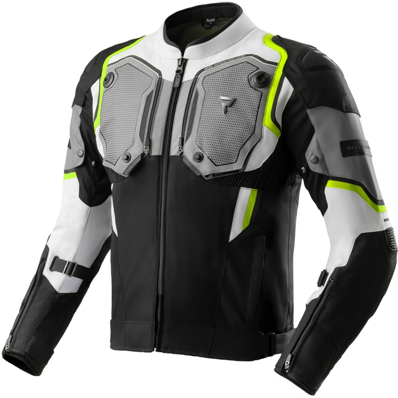 Bunda na motorku Rebelhorn Borg II čierno-šedo-fluo žltá