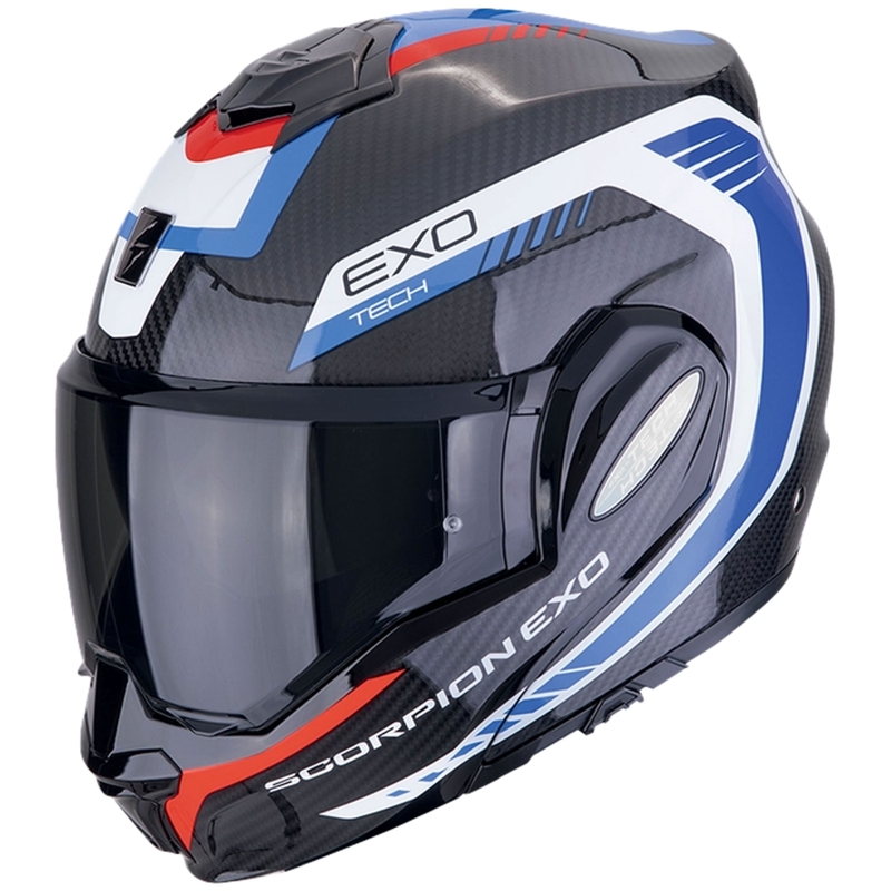 Preklápacia prilba na motorku Scorpion EXO-TECH EVO CARBON COSY čierno-modro-červená