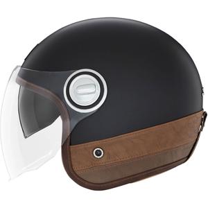 Otvorená prilba na motorku NOX PREMIUM Heritage matná čierna s hnedou kožou