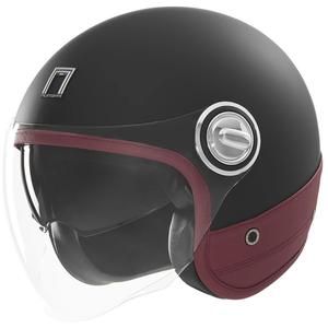 Otvorená prilba na motorku NOX PREMIUM Heritage matná čierna s červenou kožou