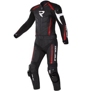 Kožená kombinéza na motorku Street Racer Fast Track 2.1 čierno-červená