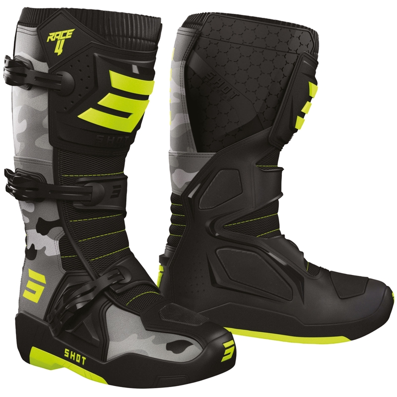 Motokrosové topánky Shot Race 4 camo-fluo žlté
