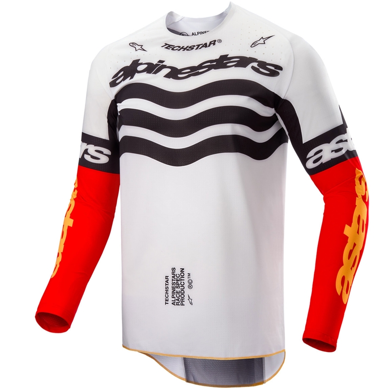 Motokrosový dres Alpinestars Techstar limitovaná edícia Deep čierno-bielo-fluo červeno-oranžový