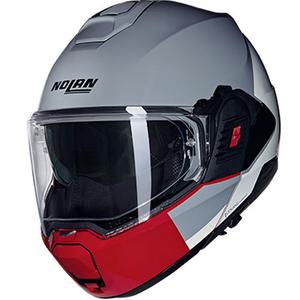 Preklápacia prilba na motorku Nolan N120-1 Grafo N-COM 349 sivo-bielo-červená