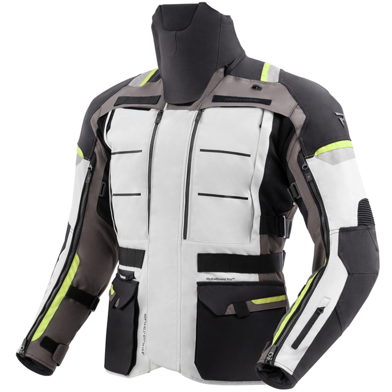 Bunda na motocykel Rebelhorn Cubby V čierno-šedo-fluo žltá