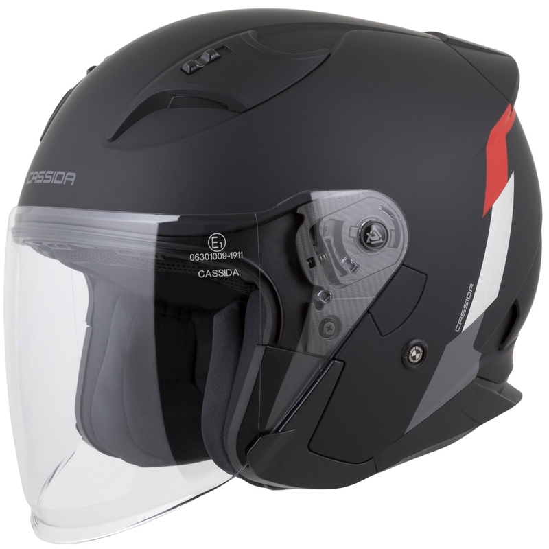 Otvorená helma na motorku Cassida Reflex 2.0 Safety matná čierno-červeno-šedo-reflexná strieborná