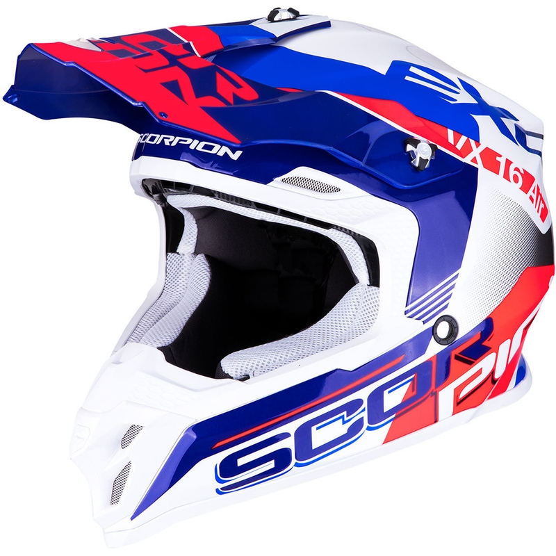 Motokrosová prilba Scorpion VX-16 Air Arhus bielo-modro-červená výpredaj
