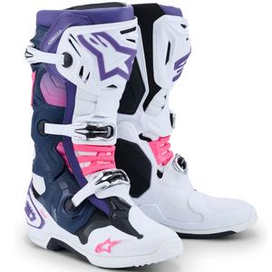 Topánky na motorku Alpinestars Tech 10 bielo-fialovo-modro-fluo ružové