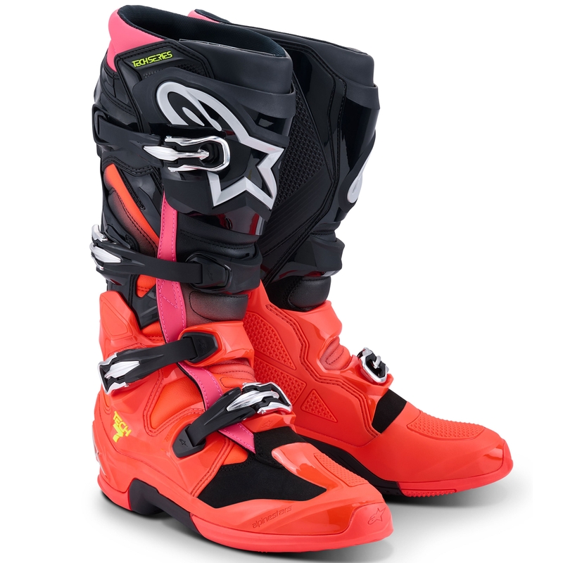 Topánky na motorku Alpinestars Tech 7 čierno-fluo červeno-fluo ružové