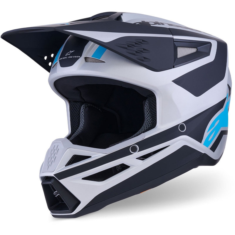 Motokrosová prilba Alpinestars S-M3 Heat strieborno-modro-čierna matná
