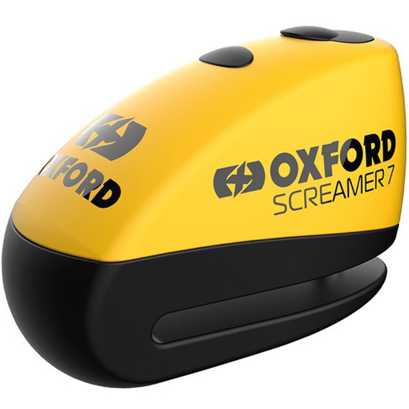 Zámok kotúčovej brzdy Oxford Screamer 7 s integrovaným alarmom žlto-čierny