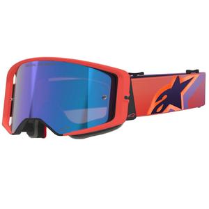 Motokrosové okuliare Alpinestars Supertech Vision Corp oranžovo-fialové so zrkadlovým modrým zorníkom