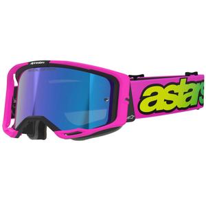 Motokrosové okuliare Alpinestars Vision 8 Vista fluo ružovo-fluo žlto-zelené so zrkadlovým modrým zorníkom