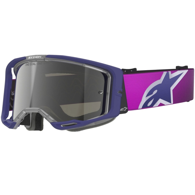 Motokrosové okuliare Alpinestars Vision 8 Corp fialovo-číre so zrkadlovým strieborným zorníkom