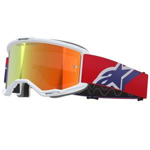 Motokrosové okuliare Alpinestars Vision 5 Corp bielo-modro-červené so zrkadlovým červeným zorníkom