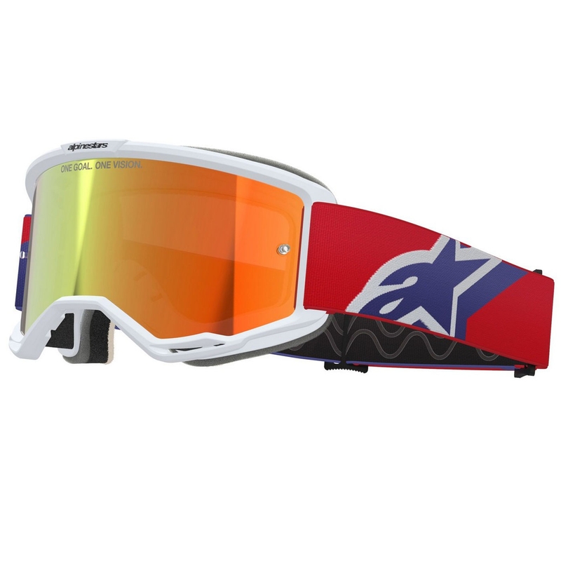 Motokrosové okuliare Alpinestars Vision 5 Corp bielo-modro-červené so zrkadlovým červeným zorníkom