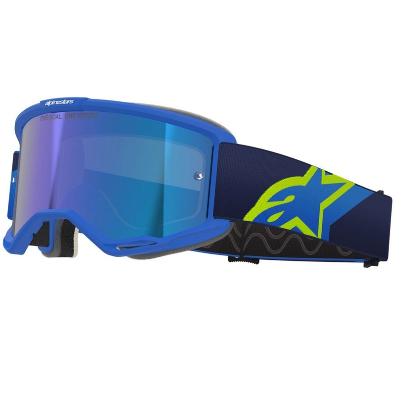 Motokrosové okuliare Alpinestars Vision 5 Corp modro-fluo žlto-čierne so zrkadlovým modrým zorníkom