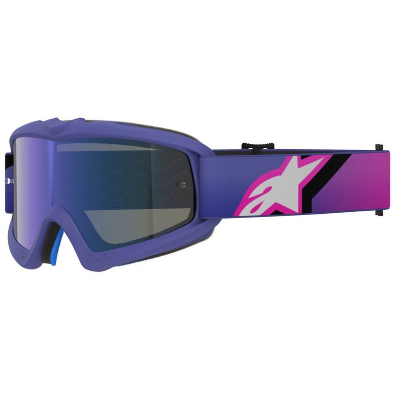Detské motokrosové okuliare Alpinestars Vision Youth Corp fialovo-fluo ružové so zrkadlovým modrým zorníkom