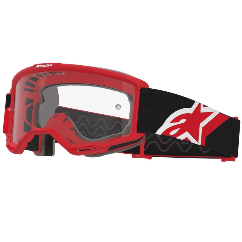 Motokrosové okuliare Alpinestars Vision OTG červeno-čierno-biele s čírym zorníkom