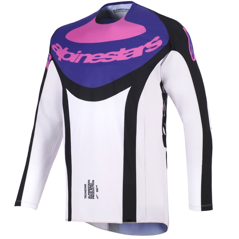 Motokrosový dres Alpinestars Techstar Knif čierno-svetlo šedo-fialový