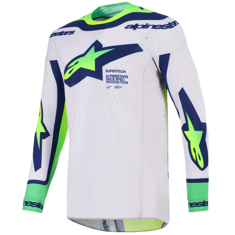 Motokrosový dres Alpinestars Supertech Vista svetlo šedo-fluo žlto-zeleno-modro-ružový