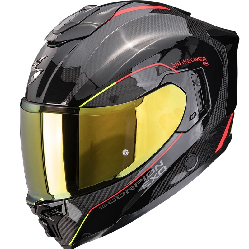 Integrálna prilba na motorku Scorpion EXO-1500 Carbon Air Mundi čierno-červeno-žltá