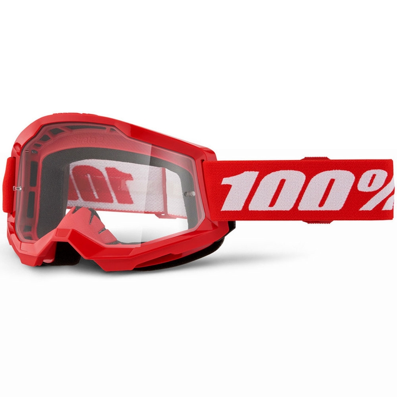 Detské motokrosové okuliare 100% STRATA 2 červené s čírym plexi