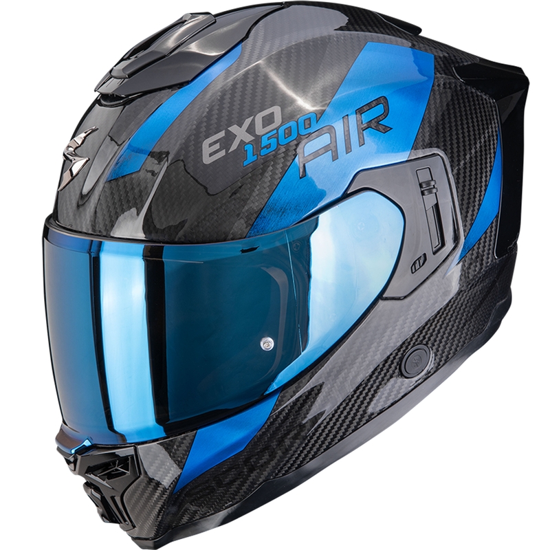Integrálna prilba na motorku Scorpion EXO-1500 Carbon Air Platted čierno-modrá