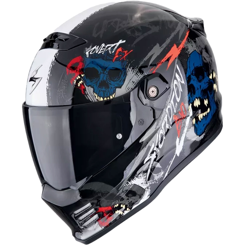 Integrálna helma na motorku Scorpion COVERT FX SKULLZ čierno-šedo-červená