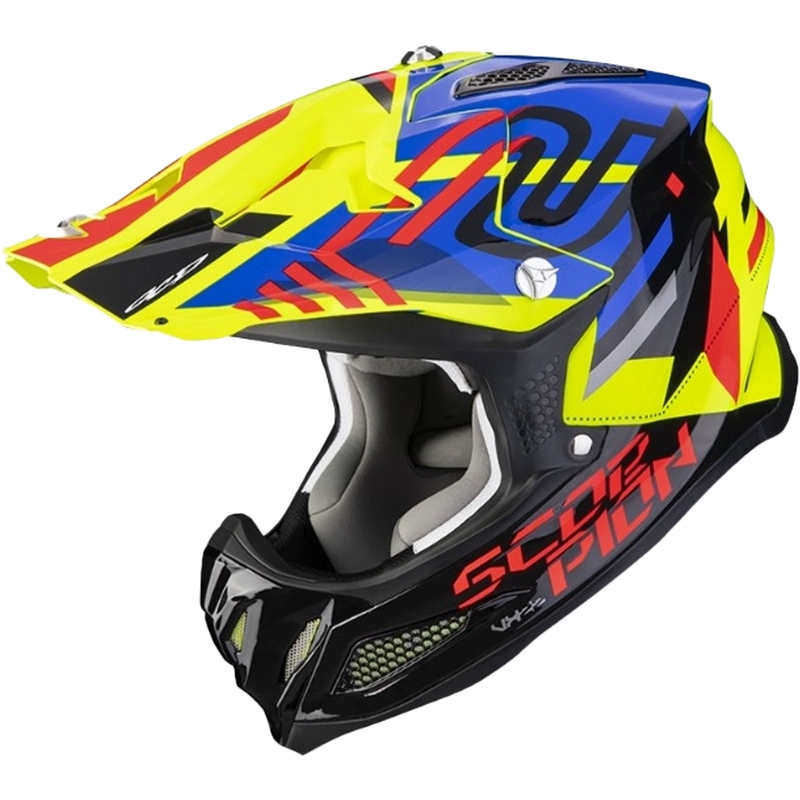 Motokrosová prilba Scorpion VX-22 Air Neox čierno-červeno-modro-fluo žltá
